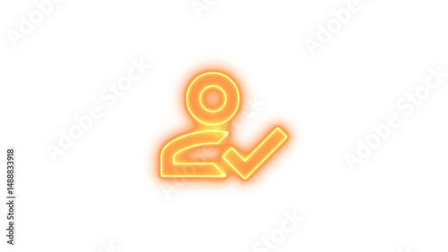 Glowing neon icon of a person with a checkmark, symbolizing approval or verification
