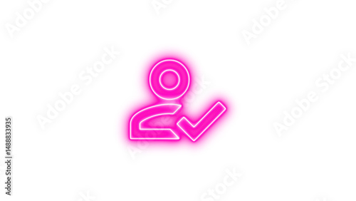 Glowing neon icon of a person with a checkmark, symbolizing approval or verification
