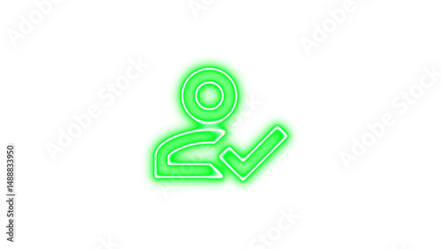 Glowing neon icon of a person with a checkmark, symbolizing approval or verification