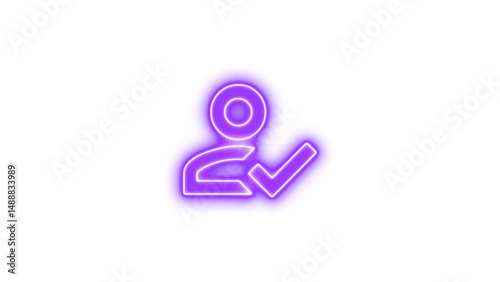 Glowing neon icon of a person with a checkmark, symbolizing approval or verification