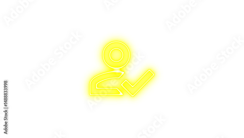 Glowing neon icon of a person with a checkmark, symbolizing approval or verification