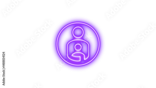 Glowing neon icon depicting a parent and child symbol inside a circular border, representing family or parental care