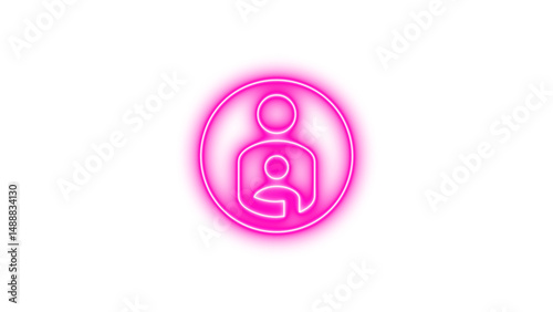Glowing neon icon depicting a parent and child symbol inside a circular border, representing family or parental care