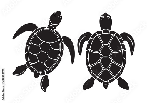 A Sat of a turtle silhouette isolated on a white background, Vector illustration tortoise walking vector silhouette design