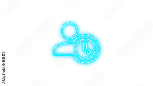 Neon icon of a person with a clock, symbolizing time management or scheduling