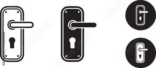Door Handle Icons Set Black and White Variations