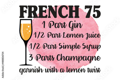 french 75 1 ag gin 1/2 ag lemon juice 1/2 ag simple syrup 3 ag champagne garnish with a lemon twist