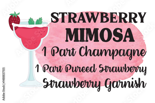 strawberry mimosa 1 part champagne 1 part pureed strawberry strawberry garnish