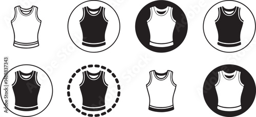 Set of Sleeveless Undershirt Icons in Black and White