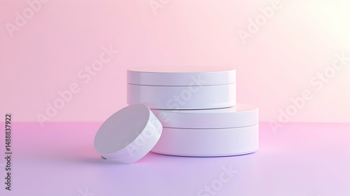 Minimalist Design with White Round Containers on Soft Gradient Background