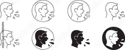 Coughing Person Icon Set Line Art and Silhouette