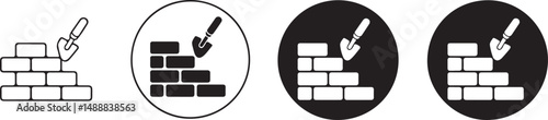 Bricklaying Icon Set Trowel and Brick Wall Construction