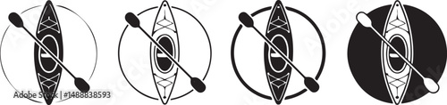 Kayak Paddle Icons Set Black and White Variations