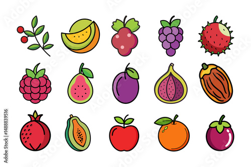 Natural fruit icons with vibrant colors