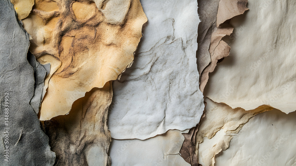 Fototapeta premium Layered aged paper textures create a rustic and textured background element