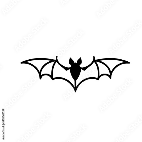 Black bat silhouette with wings in single line outline vector style 