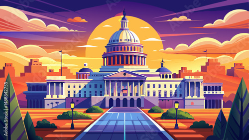 US Capitol building at sunset, Washington DC, USA. close up