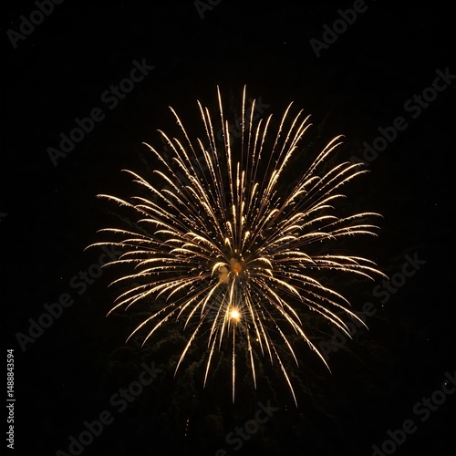 Sparkling Firework Burst in golden colors on black background.j