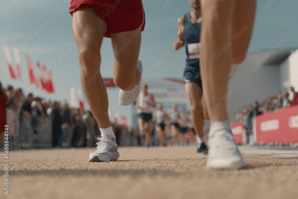 Fototapeta premium dynamic scene of athletes competing in racewalking event showcasing their determination and technique
