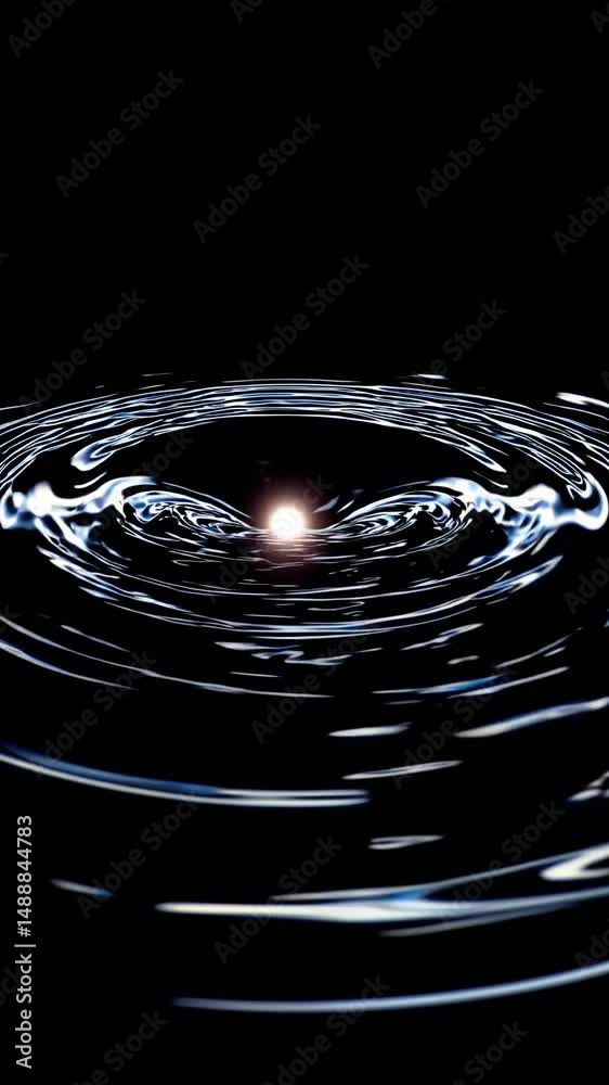 Ondes circulaires brillantes autour d’un point lumineux central, effet visuel abstrait et hypnotique

