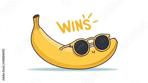 Fun cartoon banana relaxing with sunglasses and playful wink