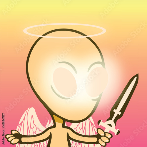 Alien angel archangel sword wings vector illustration. 