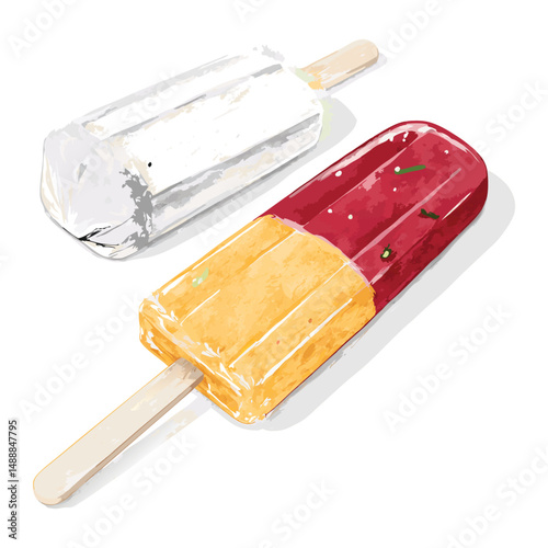 Delicious Kulfi ice cream, a traditional Indian frozen milk treat. Trendy 3D vector illustration 