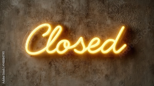 Elegant neon closed sign for storefronts on dark wall