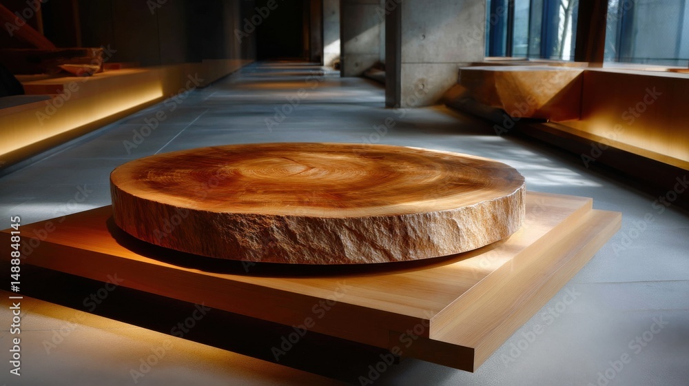 Obraz premium A large wooden table sits in the middle of a room