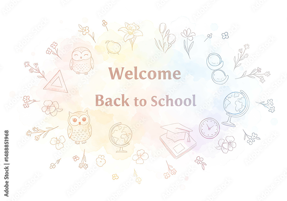 Welcome back to school poster with colorful sketches of education Welcome back to school poster with colorful sketches of education