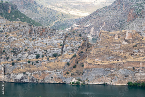 Aerial View of Rumkale Fortress on the Euphrates River – Ancient Citadel at the Confluence of the Euphrates and Merzimen Stream, Turkey