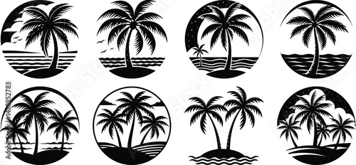 set of palm trees white background