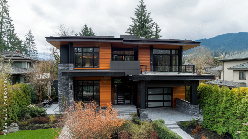 Fototapeta premium New Home Exterior with Modern Siding – BC Construction