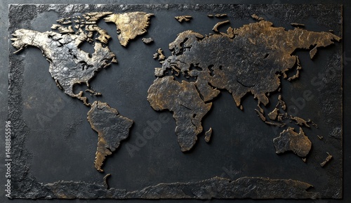 Elevated world map design on a dark background.