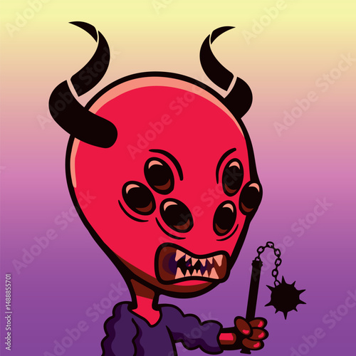 alien30, red warrior morning star purple background vector illustration
