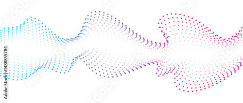 Wave pattern of flowing dots , gradient rainbow color . Nanotechnology concepts , particle flows. Abstract wave for design, banner for music. Vector futuristic illustration