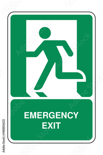 Emergency Exit Sign with Explanation – Left-Hand Direction – Safe Condition – High Quality Vectorial Graphic