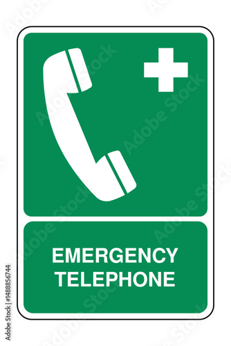 Emergency Telephone Sign Safe Condition with Explanation – Quick Access to Emergency Services – High Quality Vectorial Graphic