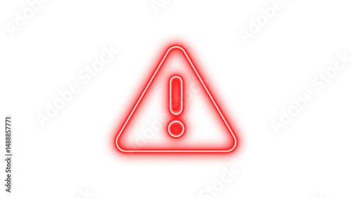 Glowing Warning Sign with Exclamation Mark, Neon triangle exclamation glow with transparent background