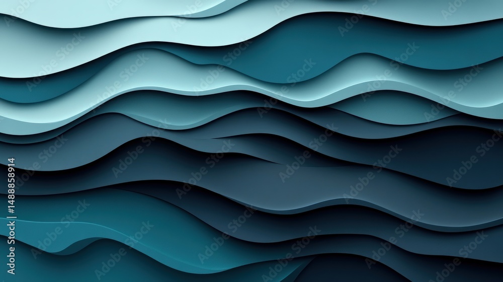 Obraz premium Abstract layered waves in shades of blue and teal
