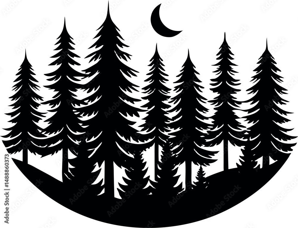 Obraz premium Vector silhouette set of coniferous forest trees including Christmas tree, fir tree, pine tree
