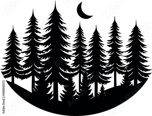 Vector silhouette set of coniferous forest trees including Christmas tree, fir tree, pine tree