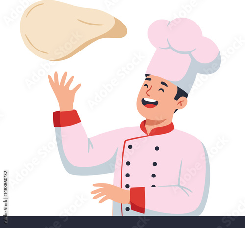 Chef tossing pizza dough in kitchen preparing traditional Italian food recipe vector illustration 