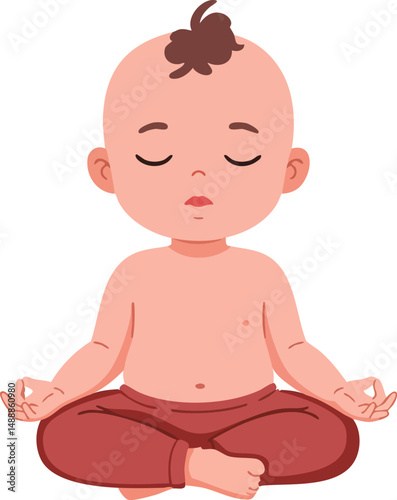 Baby sitting in lotus pose meditating in calm peaceful environment vector illustration 