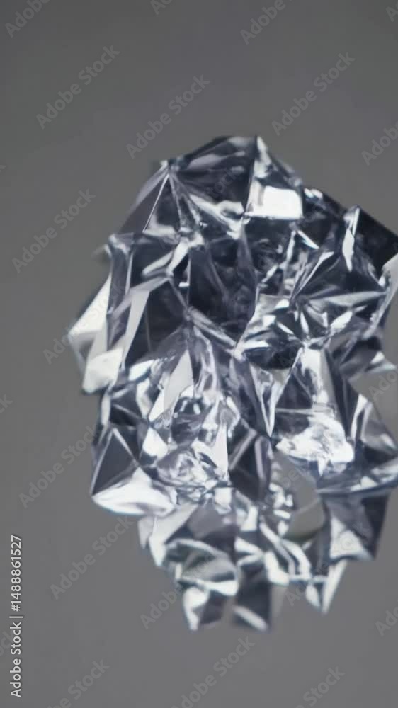 Amas de cristaux brillants flottant sur fond gris, structure géométrique scintillante et élégante

