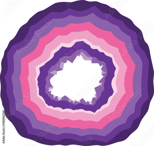 Geode rock crystal cross section with purple and pink layers natural mineral vector illustration