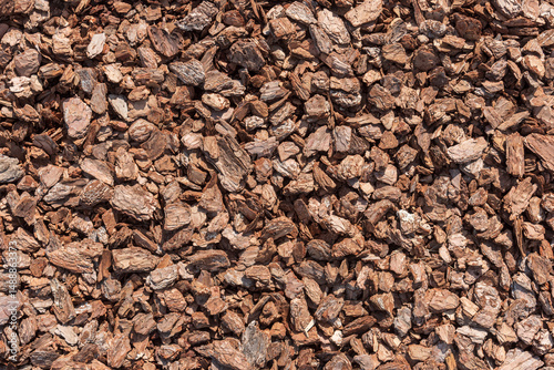 Decorative covering made from pieces of dry bark.
