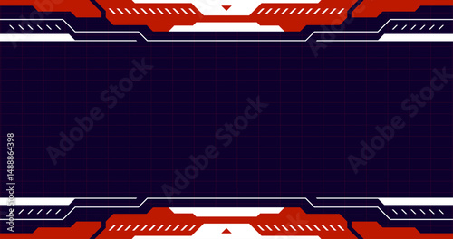 futuristic digital design with red and white accents on dark blue background, ready for text. The image embodies the essence of technology and digital interfaces.