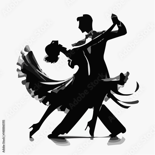 Dance sports couple performing a dance pose in silhouette style  