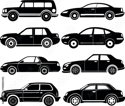 car silhouettes set - vector Transparent background PNG, cutout